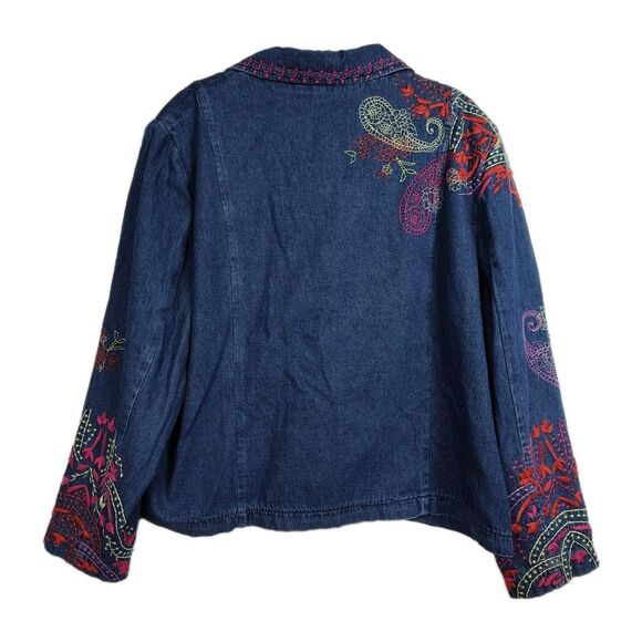 Coldwater Creek Snap-Up Denim Jacket Women's Petite XL Embroidered Floral - Picture 2 of 10